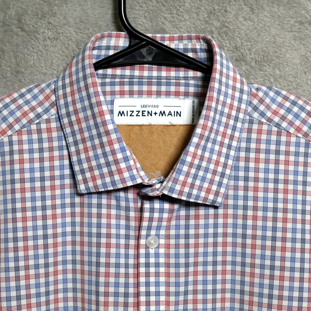 Mizzen Main Shirt Mens Medium Blue Red Plaid Leeward Performance Dress Preppy